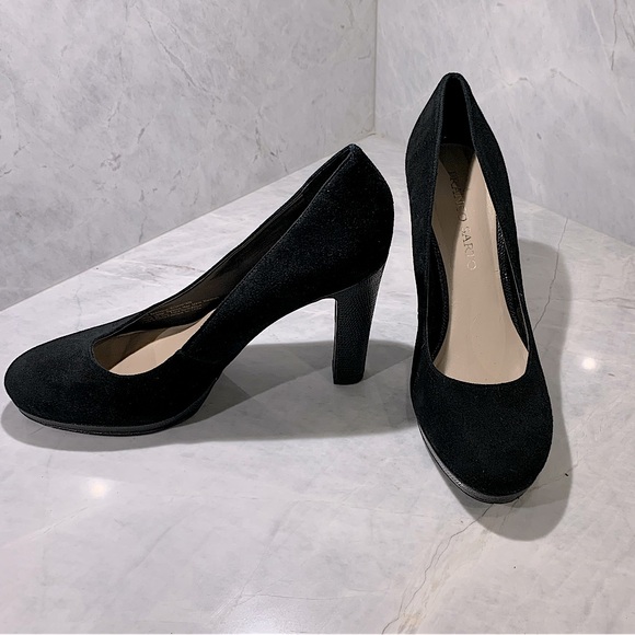 Franco Sarto black suede 4” heels with embossed heel size 8.5 - Picture 2 of 11